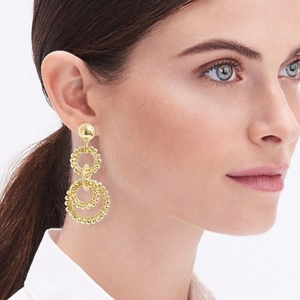 J Crew Women's Beaded Interlocking Party Earrings Formal Evening Elegant Hoop